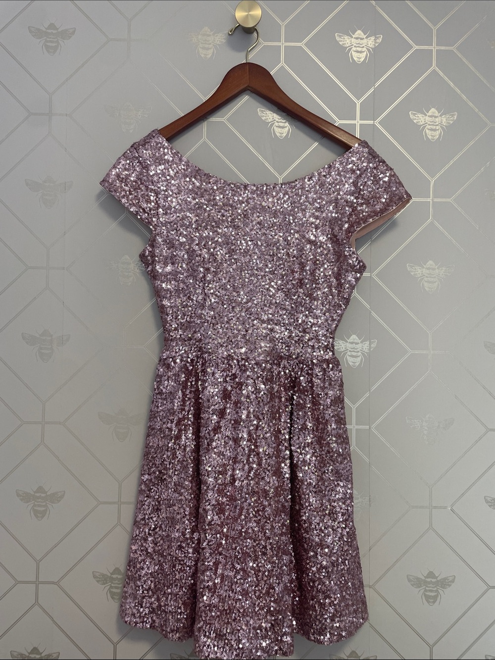 Emerald Sundae Light Pink Sequin cap sleeves Mini Dress